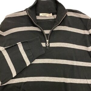 Old Navy Mens Black Gray Striped Quarter Zip Pullover Sweater Size L Large
